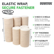 Hampton Adams | 6-Pack of Hook and Loop Elastic Bandage Wrap - Self Closing