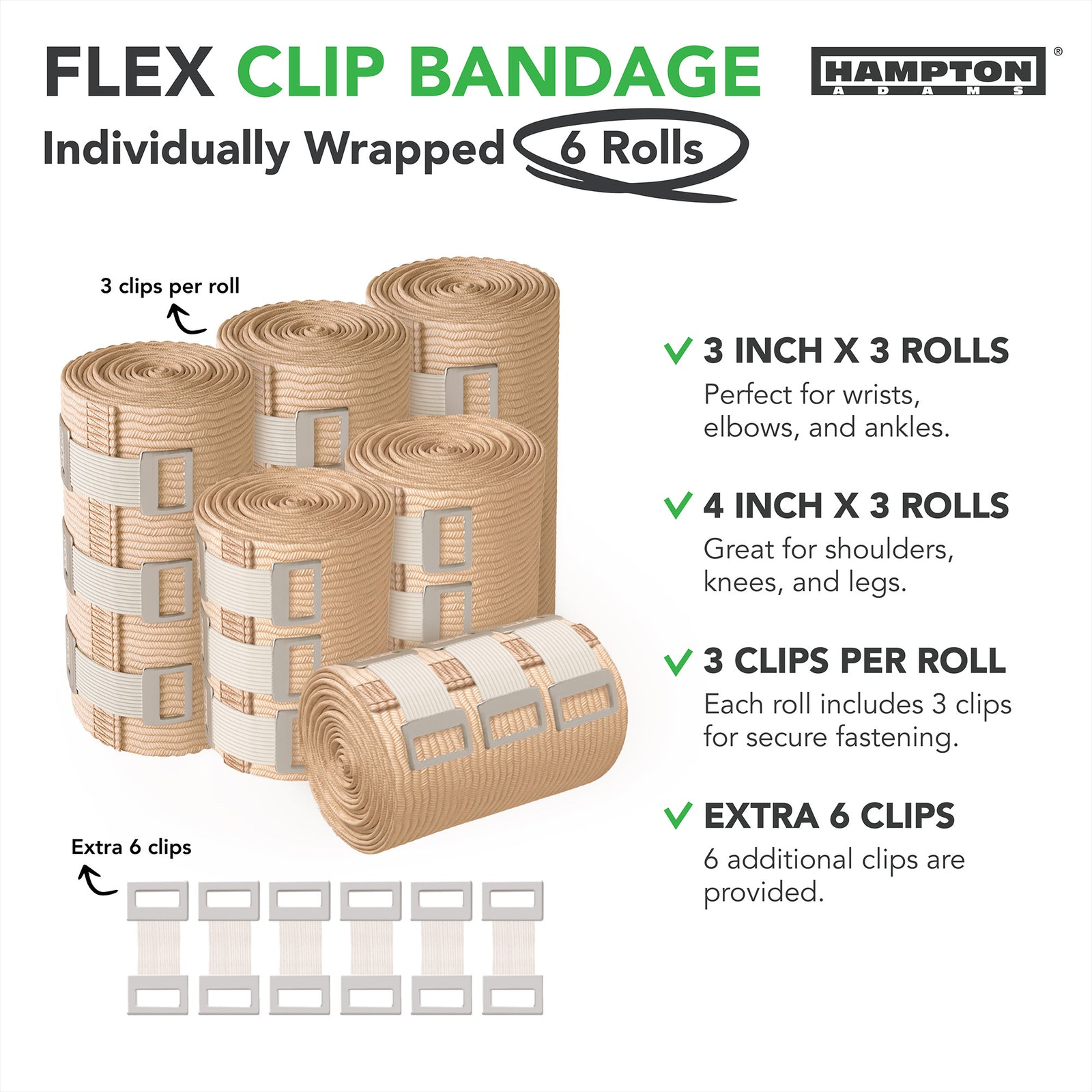 Elastic Bandage Wraps with Clip - Hampton Adams