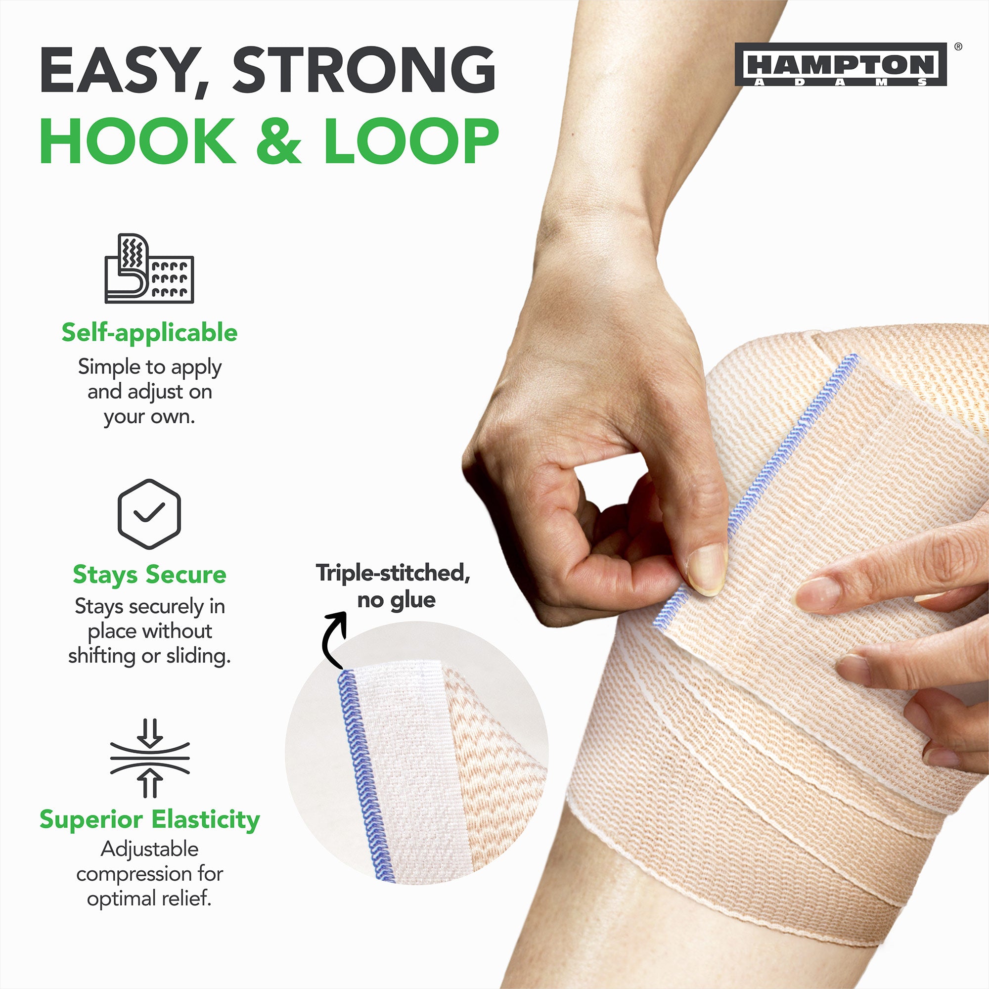 Hampton Adams | 6-Pack of Hook and Loop Elastic Bandage Wrap - Self Closing